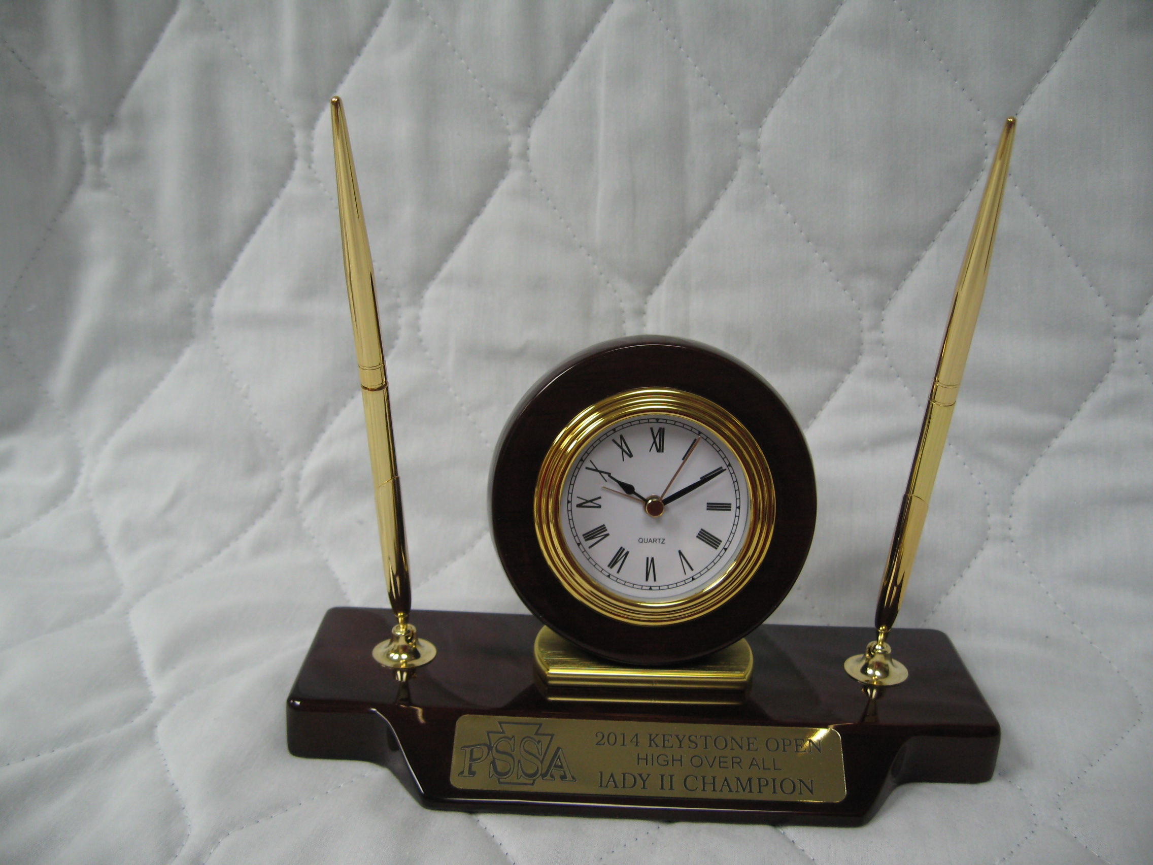 Desk Clock On Base With 2 Pens T154 All American Woodworking